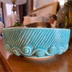 Vintage McCoy Turquoise Aqua Low Bulb Dish / Planter (1940s)